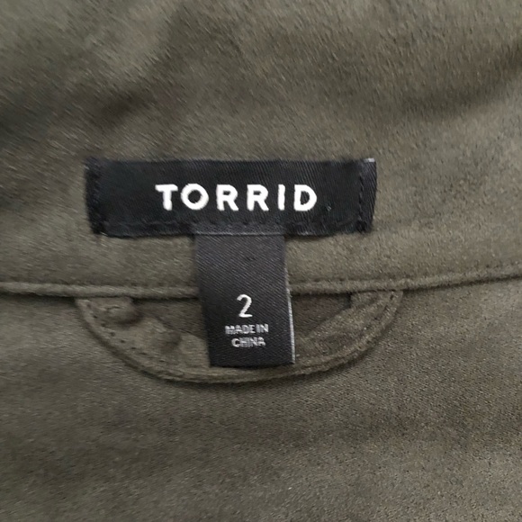 Torrid Fleece Velvet Utility Drawstring Lightweight Olive Green Shacket Jacket 2 - Picture 2 of 12